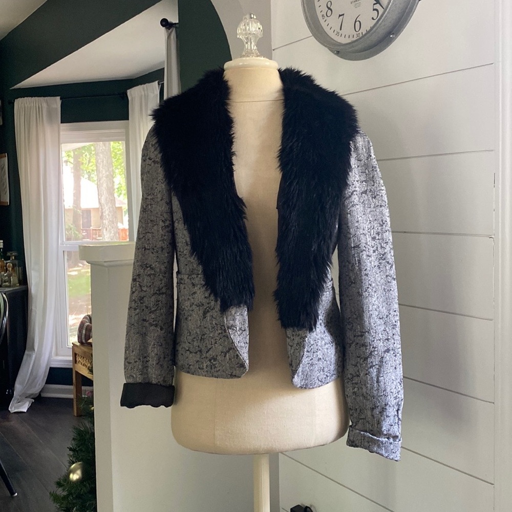 Kimchi Blue Faux Fur Lapel Jacket with a tweed-like material